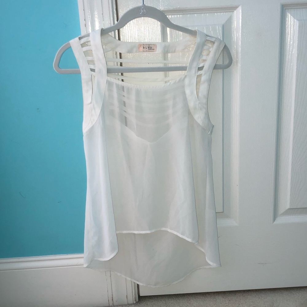 BLVD White sheer tank top Size S.